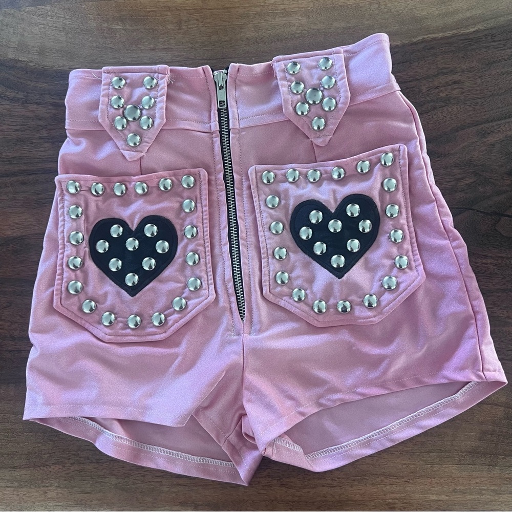 Groovy Daze High-Waist Pink Studded Heart Shorts
